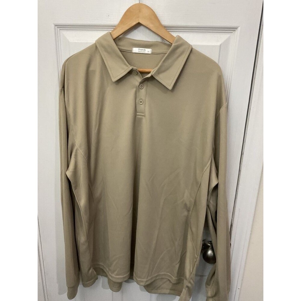 Deyeek Men's 2XL Beige Long Sleeve Polo Shirt